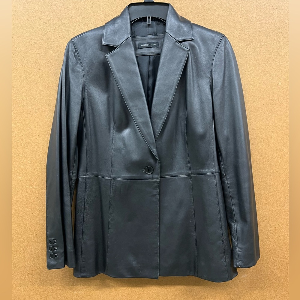 Valerie Steven’s Black Leather Blazer
